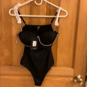 Black rhinestone bodysuit